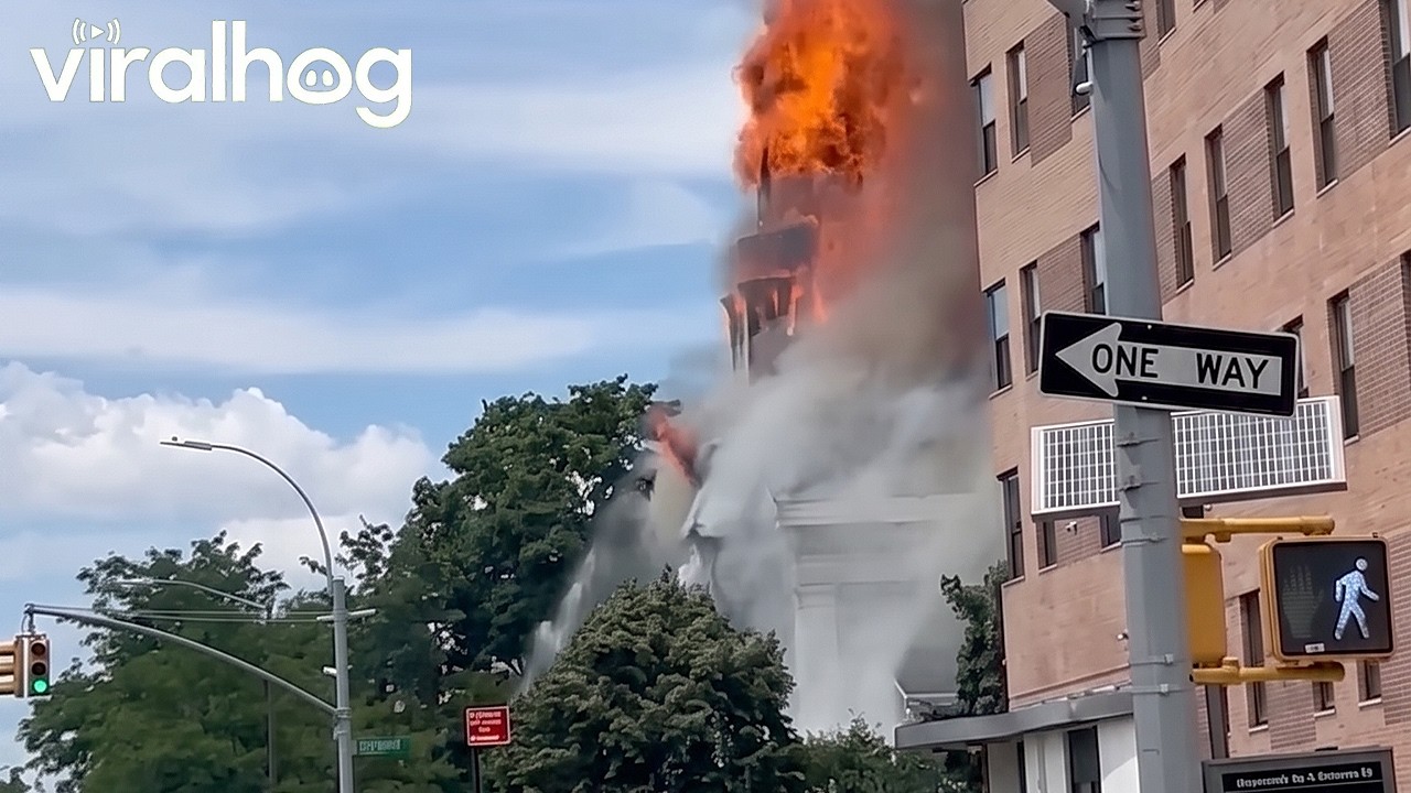 Bushwick Church Steeple Catches Fire || ViralHog