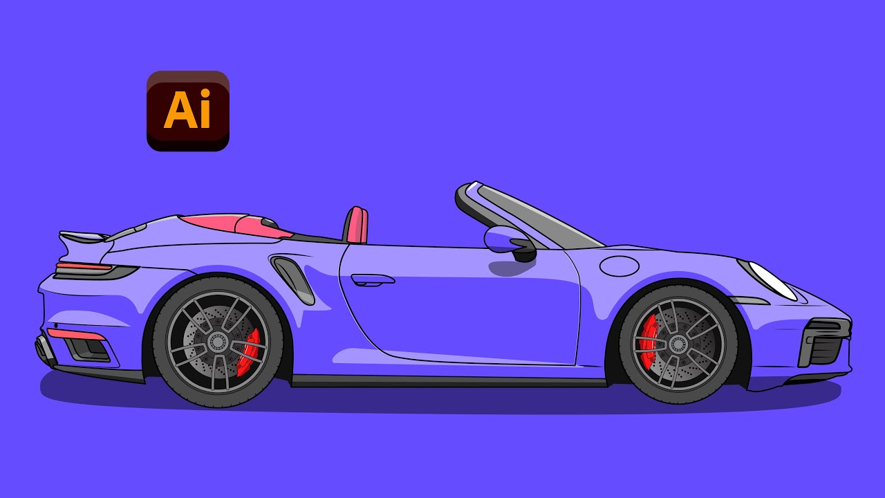 Car Vector Porsche 911 Cabriolet flat illustration - Adobe Illustrator Tutorial