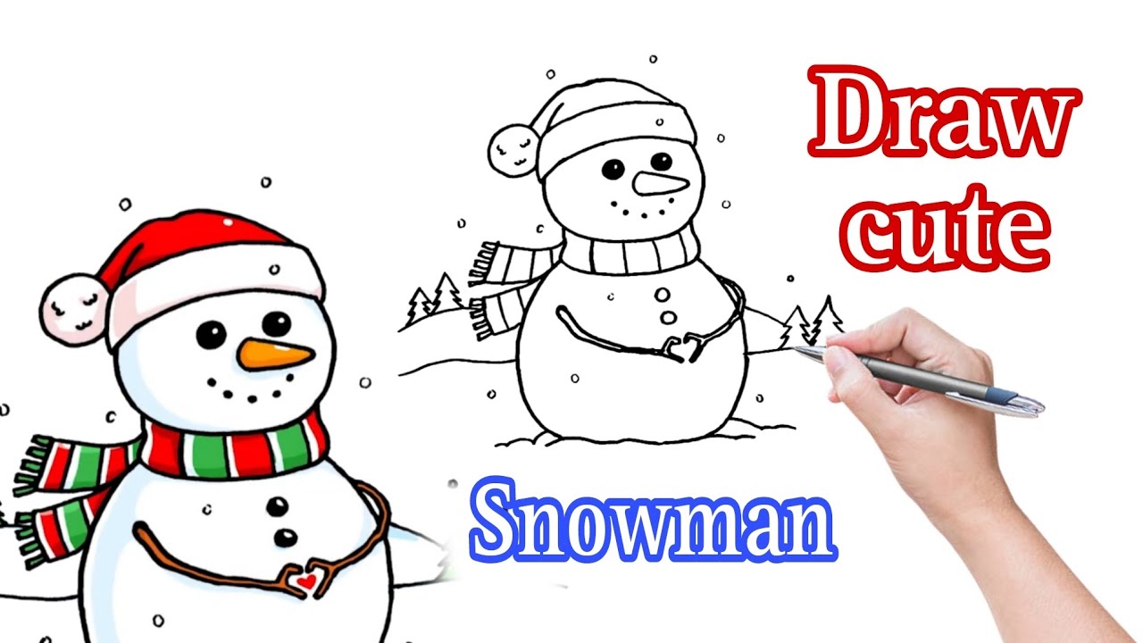 How To Draw A Cute SNOWMAN Clipart,To Draw step by step, DL cute things