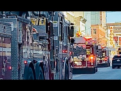 FDNY ENGINE 47, FDNY ENGINE 80 & FDNY TOWER LADDER 23 RESPONDING TO 2ND ALARM FIRE ON 125TH STREET.