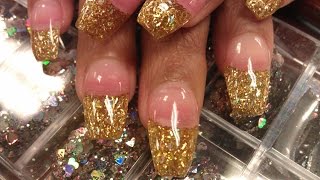 HOW TO COFFIN GOLD GLITTER NAILS PART 1 pink acrylic