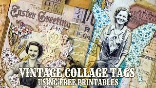 Collaged Vintage Tags Tutorial Using Freebie #junkjournaldigitals #spring #easter