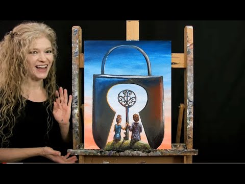 Learn How to Paint LOVE LOCK with Acrylic - Paint and Sip at Home - Fun Easy Step by Step Tutorial