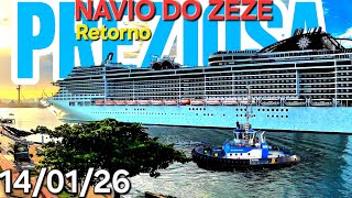 Navio ZEZE DI CAMARGO 14/01/26 retorno a Santos MSC PREZIOSA cruzeiro @cruzeiros2025  #zezédicamargo
