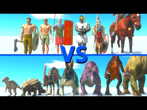 ANCIENT HUMANS Team vs HERBIVORE DINOSAURS Team - Animal Revolt Battle Simulator