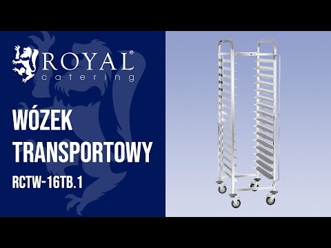 Video - Outlet Wózek transportowy - stal nierdzewna - 16 prowadnic - do tac 40 x 60 cm - wstawianie wzdłużne - 128 kg - 2 blokady - Royal Catering