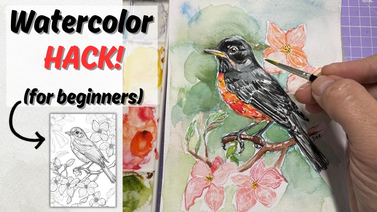 🎨 Watercolor Painting HACK for Beginners: NO Drawing Skills Needed! 😱 (Free Templates)