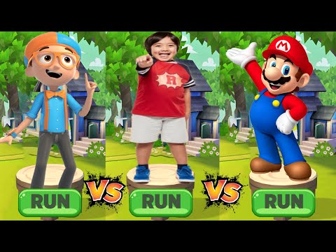 Tag with Ryan vs Super Mario Run vs Blippi Adventure Run Gameplay
