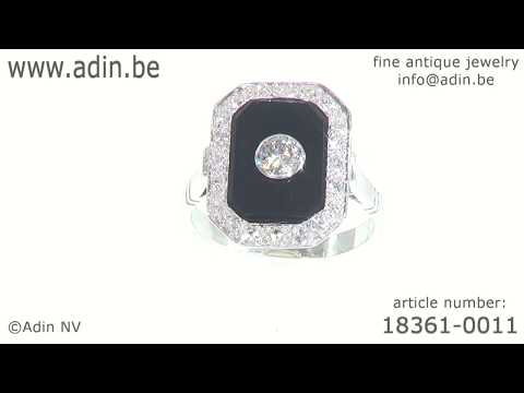Vintage platinum Art Deco style diamond and onyx ring from the Fifties. (Adin reference: 18361-0011)