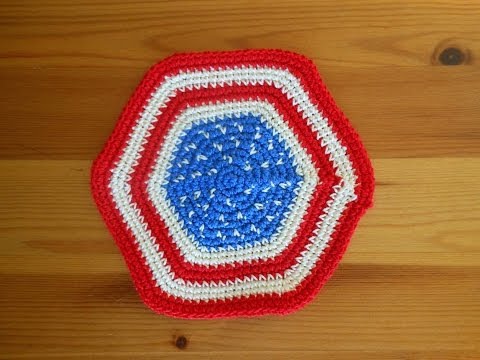 6sided Patriotic Crochet Coaster - Video Tutorial (left-handed)