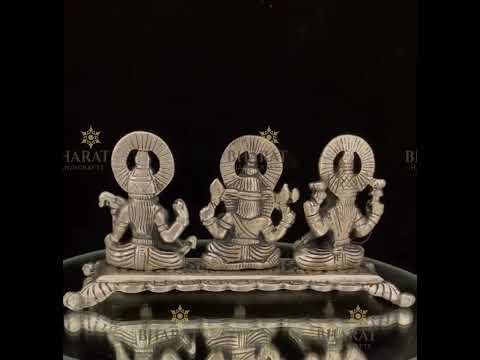 White Metal Laxmi Ganesha Saraswati Statue