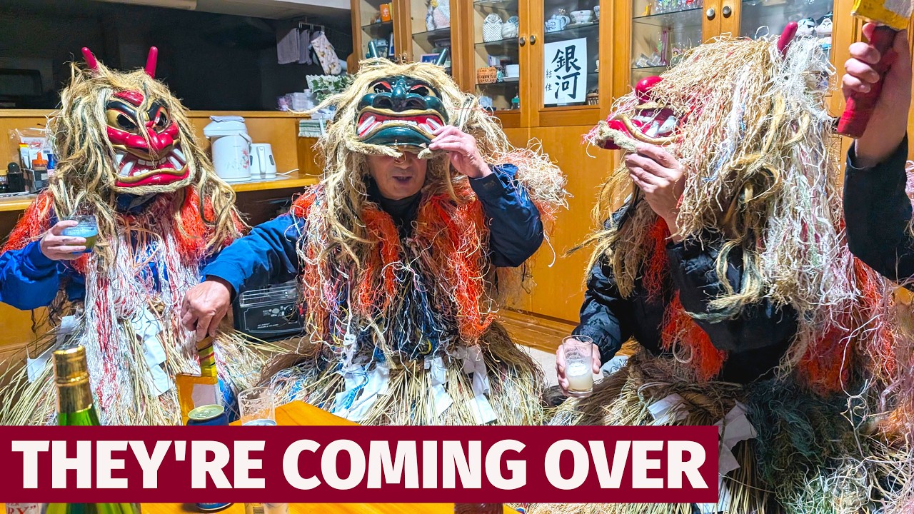 Demon's At the Doorstop in North Japan's Namahage Festival in Akita