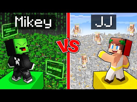 Mikey HACKER vs JJ GOD Village Survival Battle in Minecraft (Maizen)