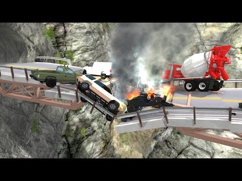 Collapsing Bridge Pileup Crashes #2 - BeamNG Drive