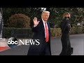 donald trump speaks briefly as he departs the white house l abc news