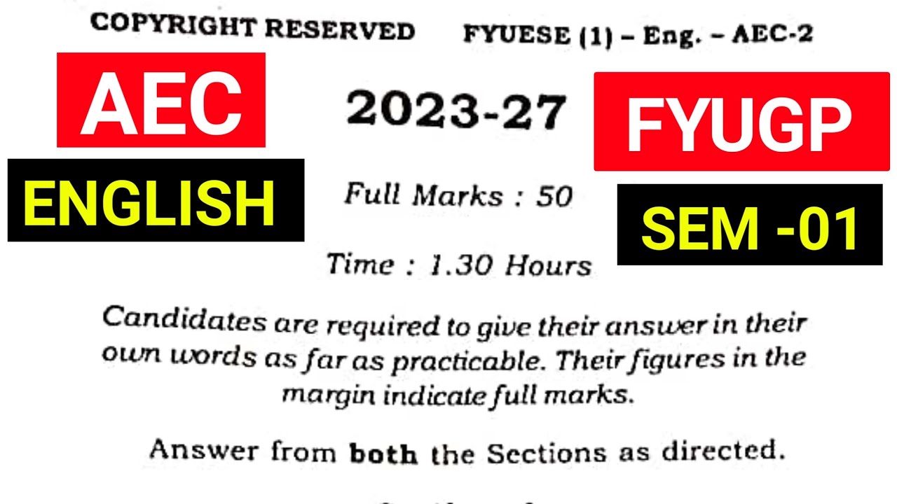 #aec english semester 1 question paper 2024 || #fyugp #aec english ka question paper