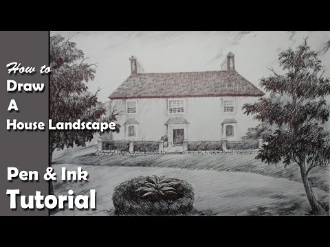 Pen Ink Drawing Tutorial | How to Draw A House Landscape