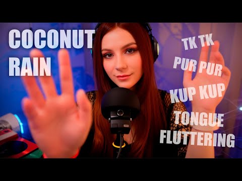 ASMR Deep Relaxation with Coconut Rain 🥥 Tk tk, Pur pur, Tongue Fluttering