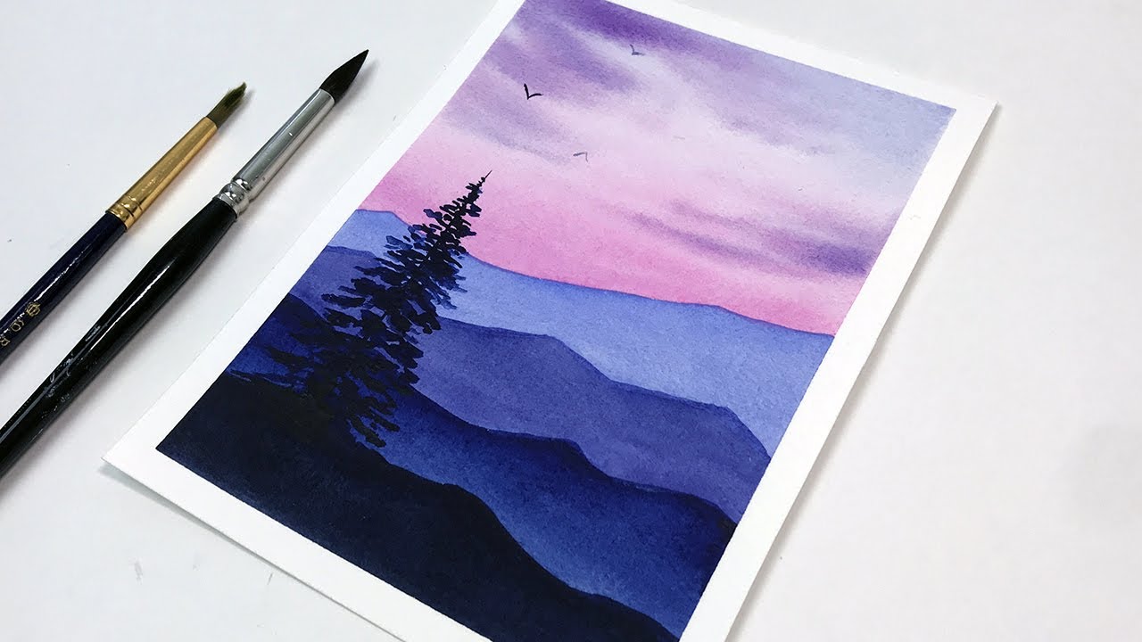 watercolor painting tutorial purple sunset for beginners by ahmad art