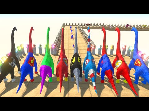 ALL SUPERHERO BRACHIOSAURUS DEATH FALL - Animal Revolt Battle Simulator