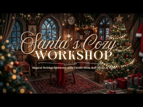 Santa’s Cozy Workshop ✦ Magical Christmas Ambience with Soft Music & Falling Snow