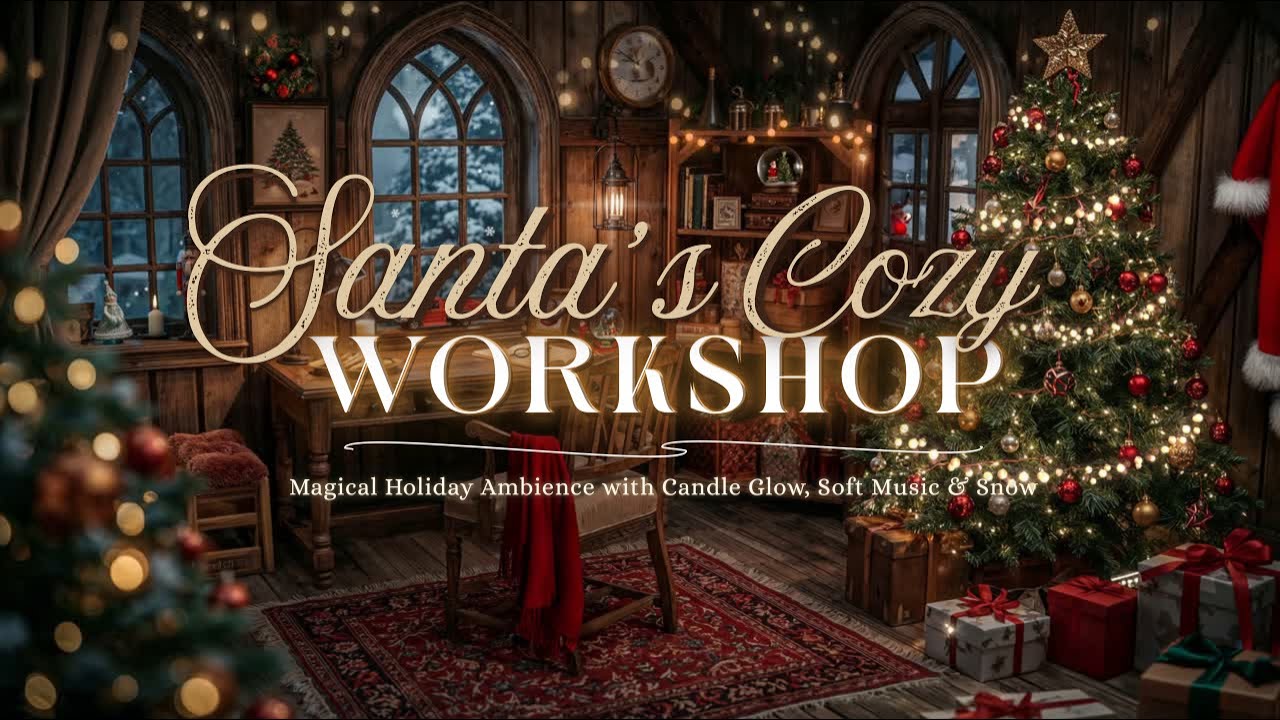Santa’s Cozy Workshop ✦ Magical Christmas Ambience with Soft Music & Falling Snow