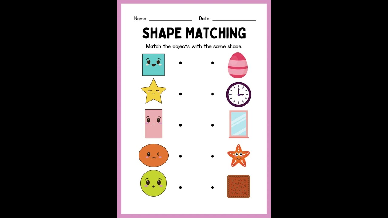 Shapes Worksheet with Name, Matching, and Sorting: Fun Learning for Kids!