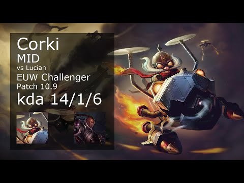 Corki vs Lucian Mid - EUW Challenger 14/1/6 Patch 10.9 Gameplay