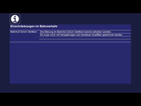 SBB TTS Information zum Bahnverkehr • Die Störung in Oerlikon konnte behoben werden • DE+EN