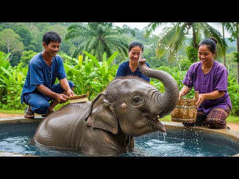 Baby Elephant Chaba First Time ln The BathTub -Mai Offcial 🐘💦
