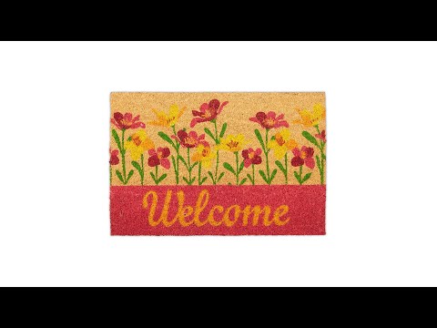 Paillasson coco welcome fleurs Orange - Rouge - Jaune - Fibres naturelles - Matière plastique - 60 x 2 x 40 cm