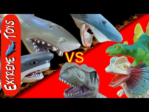 Shark Toys VS  Dinosaur Toys! Round 2 of Dino's vs Sharks. Video