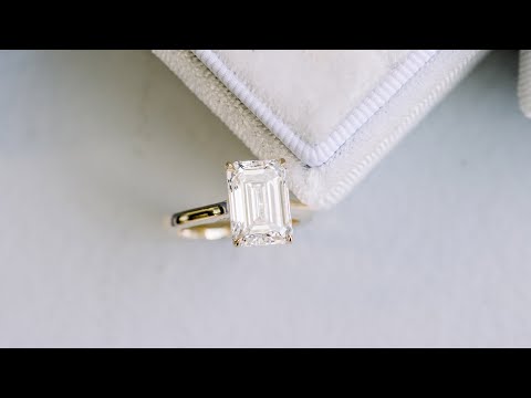 4 ct Emerald Cut Cathedral Lab Diamond Solitaire Engagement Ring in Yellow Gold | Ada Diamonds