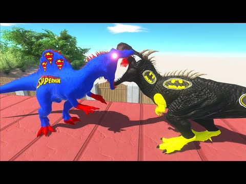 BATMAN T-REX VS SUPERMAN SPINOSAURUS DEATH FALL - Animal Revolt Battle Simulator