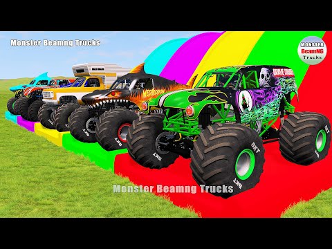 Triple Flatbed Trailer Monster Trucks Transport with Slide Color - BeamNG.drive 285