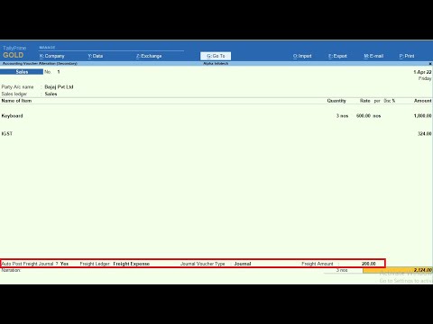 Tally Add On : Auto Freight Journal Voucher Creation in Sales Invoice in Tally Prime software.