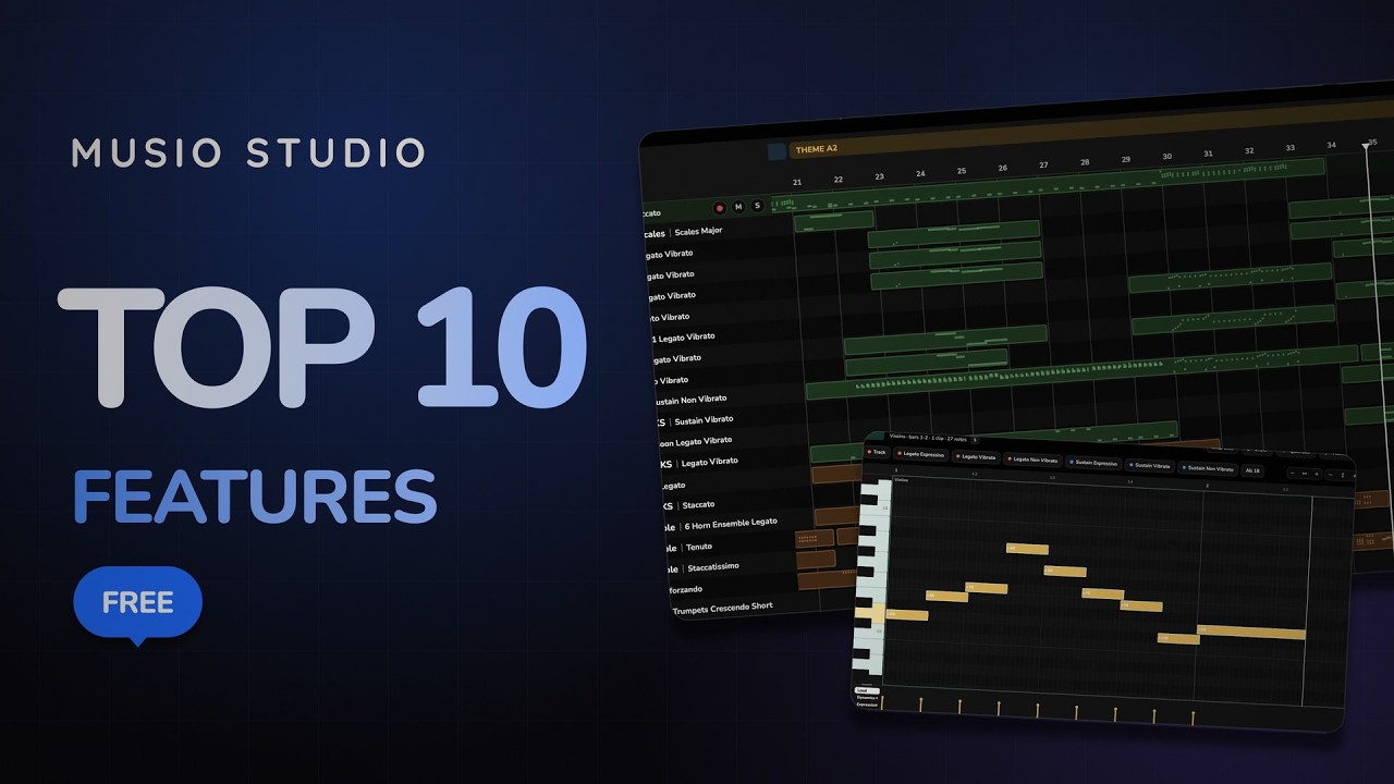 Musio Studio: Top 10 Features, free, over Studio’s Tracks page and piano roll