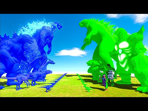 Blue Godzilla Team vs Green Godzilla Team - Animal Revolt Battle Simulator