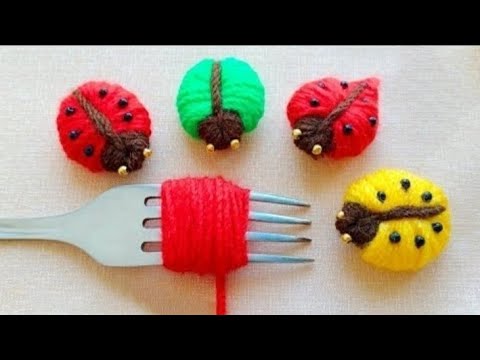 Easy Amazing Ladybug Making Idea with Fork - Easy Woolen Crafts-Hand Embroidery Trick - Sewing Hack