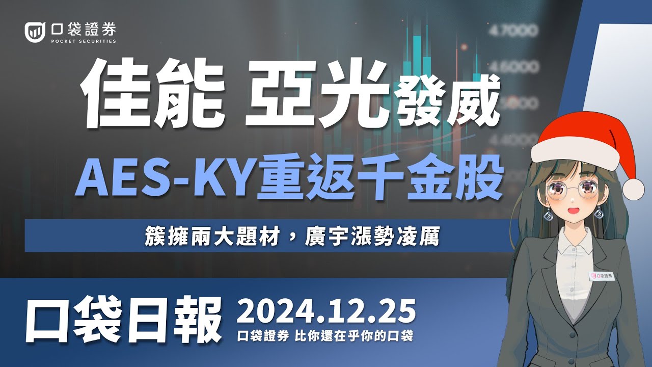 【口袋日報】佳能、亞光緊握商機!光電族群8檔亮燈,BBU概念股強勢,AES-KY重返千金股!廣宇抓這兩題材,股價再飆漲!2024.12.25