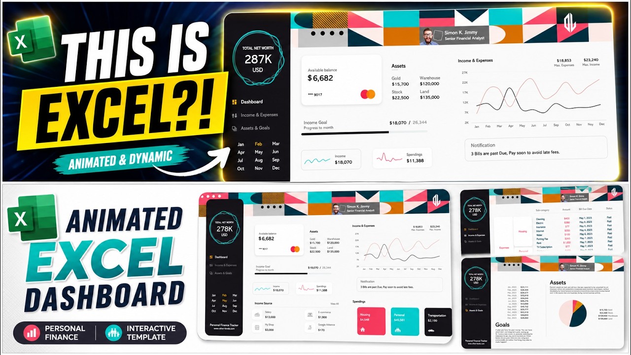Create an Animated Personal Finance Dashboard in Excel (Modern UI Design)