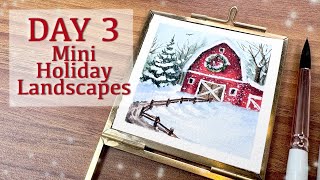 Day 3 off 12 Days of Mini Holiday Landscapes - Paint A Winter barn With Me!