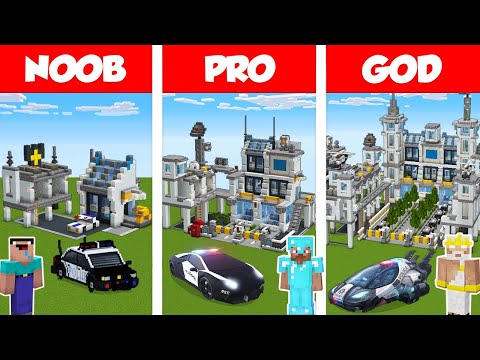 Minecraft: NOOB vs PRO vs GOD: POLICE STATION BUILD CHALLENGE in Minecraft / Funny Animation