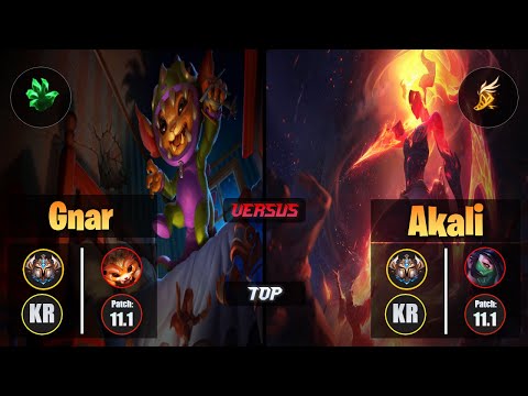Challenger GNAR [Grasp of the Undying] (Top) VS  AKALI - Challenger KR Patch 11.1