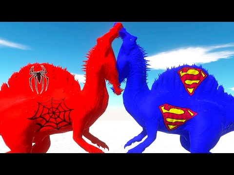 SUPERMAN SPINOSAURUS vs SPIDERMAN SPINOSAURUS DEATH RUN WINTER LOCATION- AnimalRevoltBattleSimulator