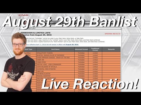 Yu-Gi-Oh! August 29th, 2016 Live Banlist Reveal & Reaction! #DicksOutForTheBanlist