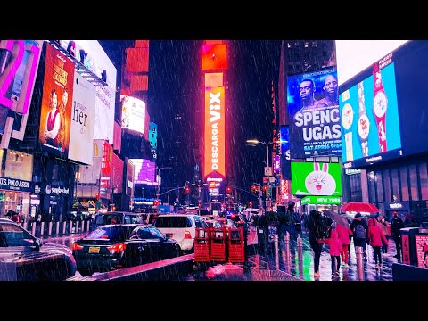 Rainy Walk to Times Square, New York City. Rain and city ambience sounds for study and relaxation.