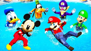 GTA 5 Water Ragdolls Team Mickey & Donald Duck vs Mario Team Jumps/Fails (Funny Moments)