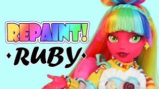 Repaint! Ruby, the Rainbow Skater Girl 🌈 Custom Monster High Lagoona Doll