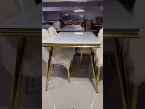 Imported Iron Gold Leg Marble Dining Table